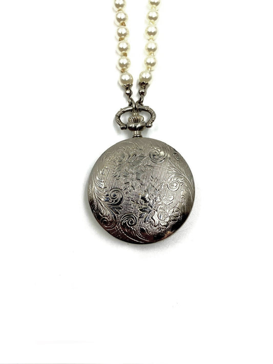 Vintage 1928 Clock Pendant Pearl Necklace