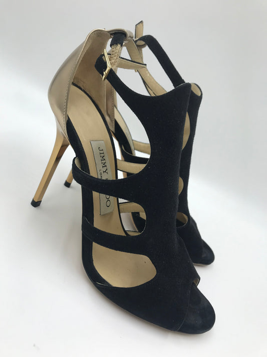 Jimmy Choo Tida Black Suede Cut-Out Strappy Heels Size 36