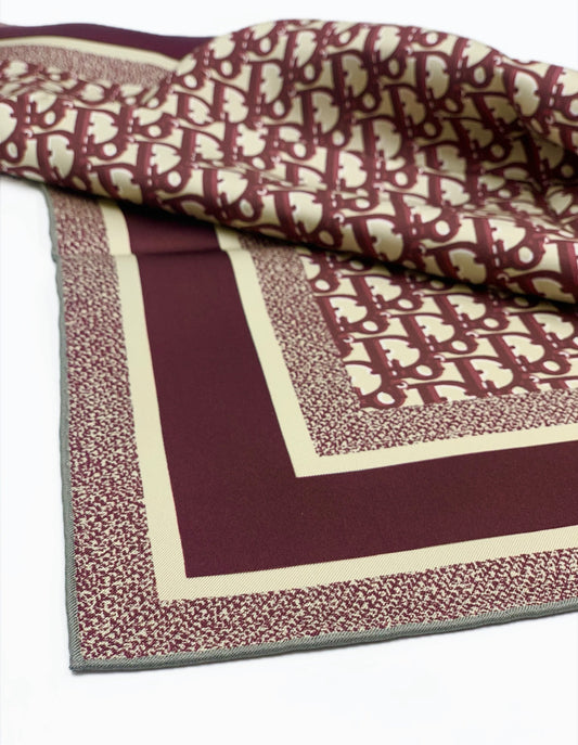 Brand New Christian Dior Oblique Diortwin Burgundy & Navy Blue 90 Square Scarf