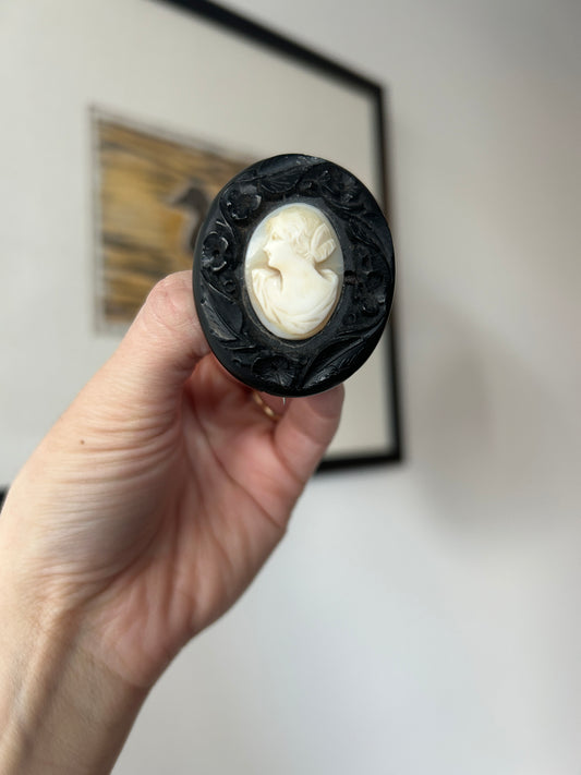 Victorian Cameo with Black Carved Bakelite