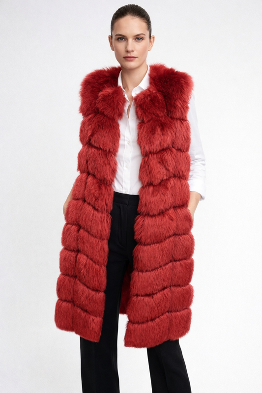 Zadorin Red Long Faux Fur Vest Size XL