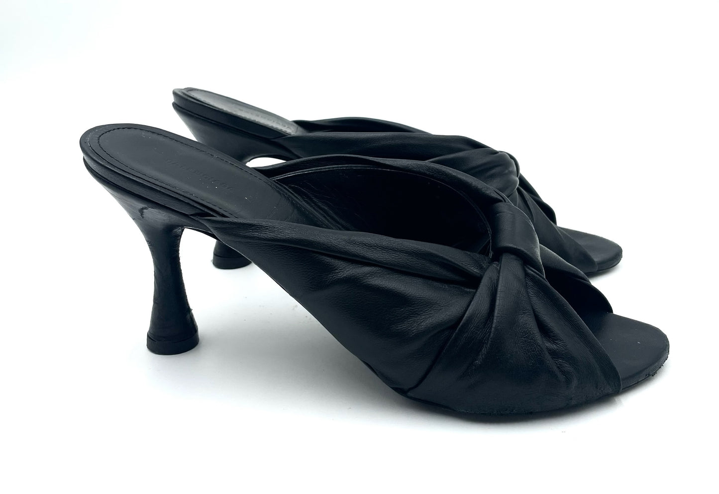 Balenciaga Peep Toe Black Leather Mule Sandals Size 39.5