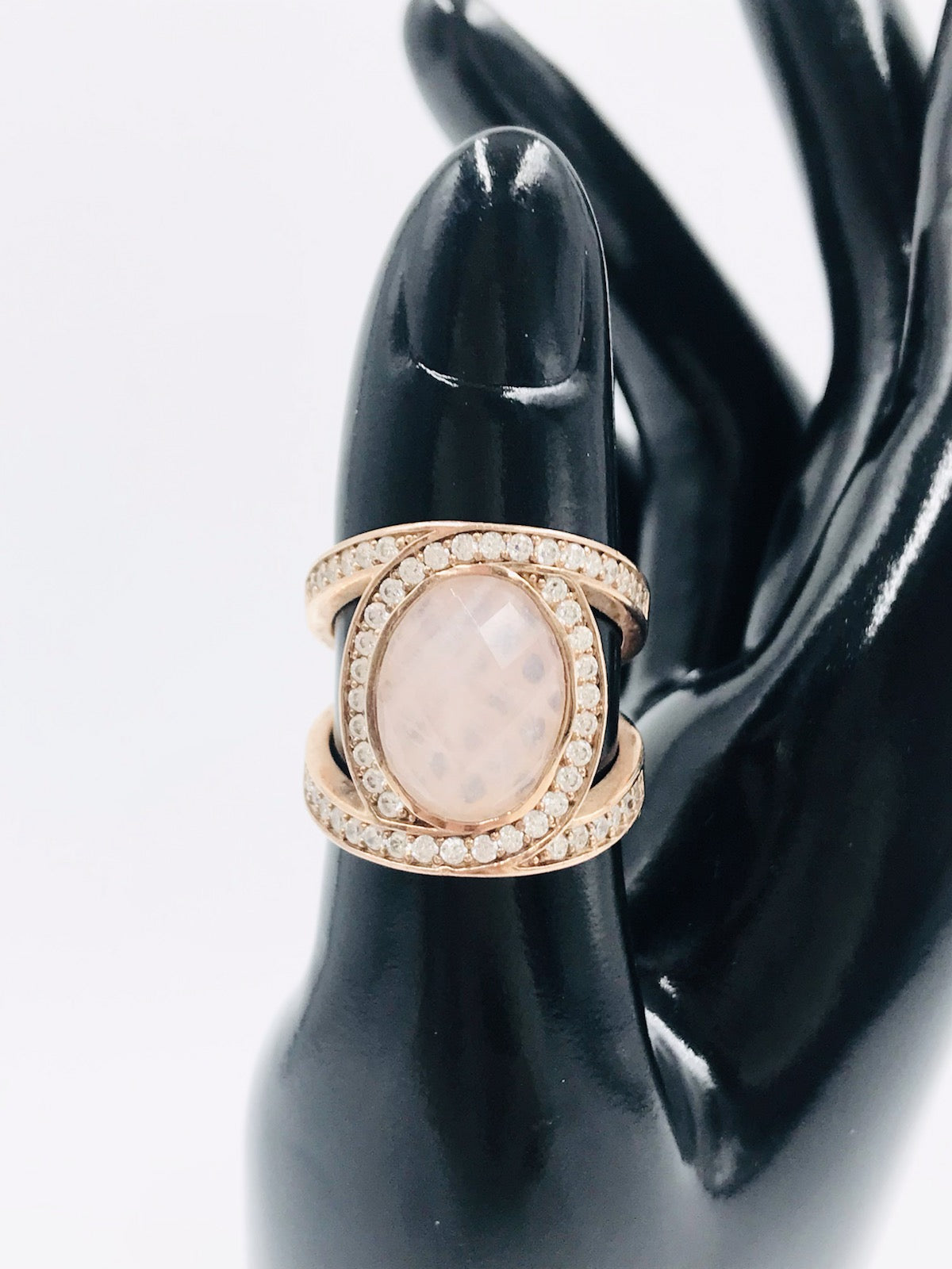 Thomas Sabo Sterling Silver Rose Gold Plated Eternity Rose Quartz Ring Size 54