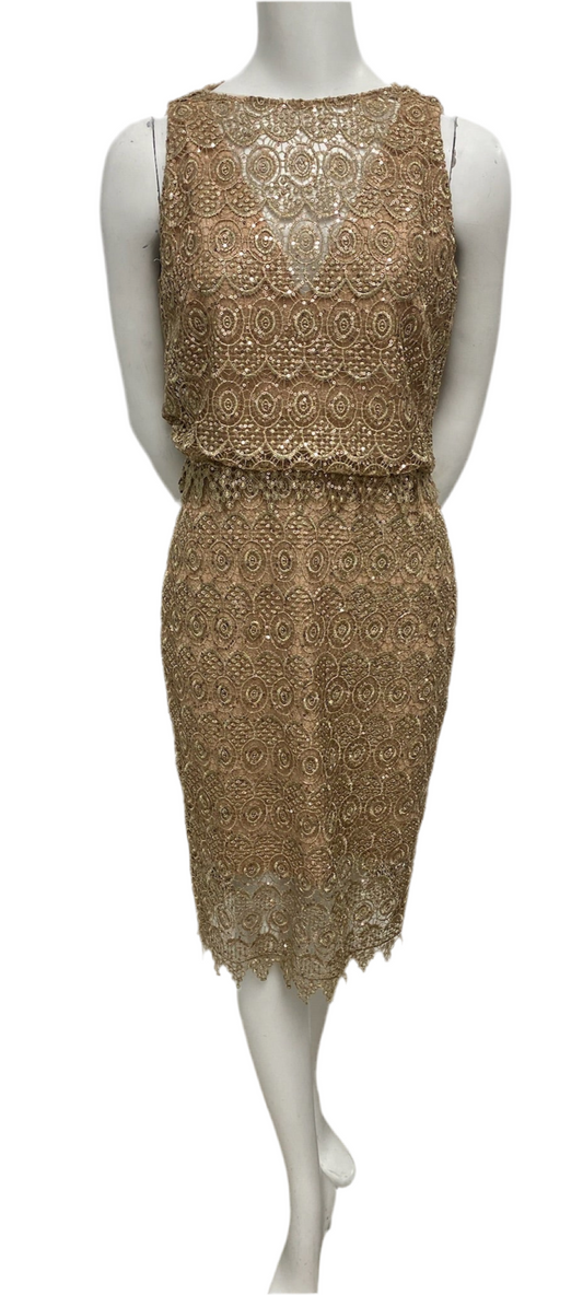 Brand New Badgley Mischka Gold Sequin Sheath Dress Size 4