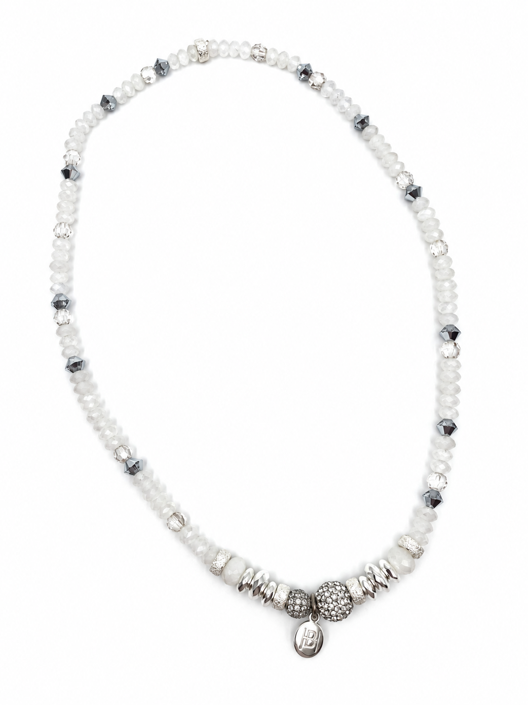 Hillberg & Berk White Crystal Beaded Sparkle Ball Necklace