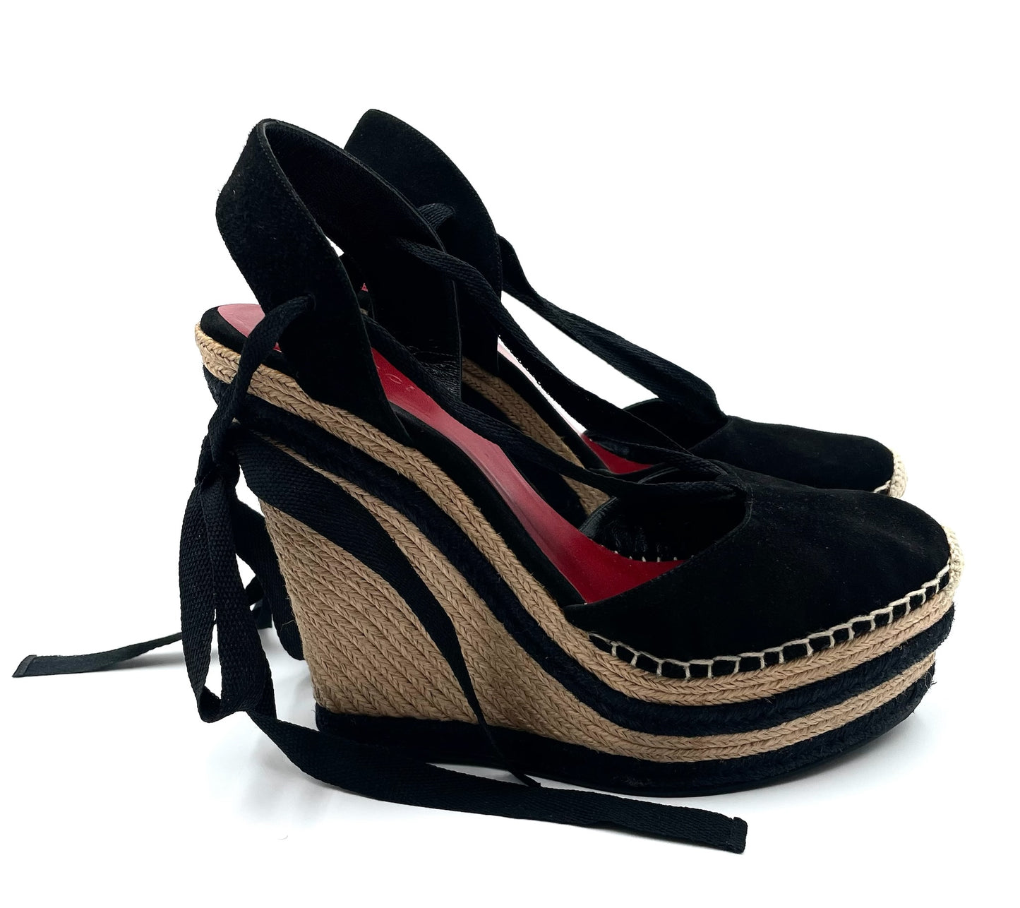 Gucci Black Suede Alexis Wrap Platform Wedge Sandals Size 39.5