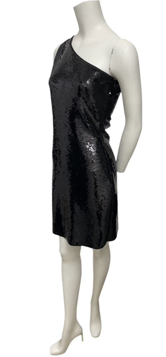 Michael Kors Black One Shoulder Sequin Dress Size XS