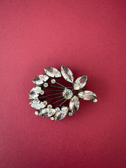 1960s Navette Rhinestone Brooch
