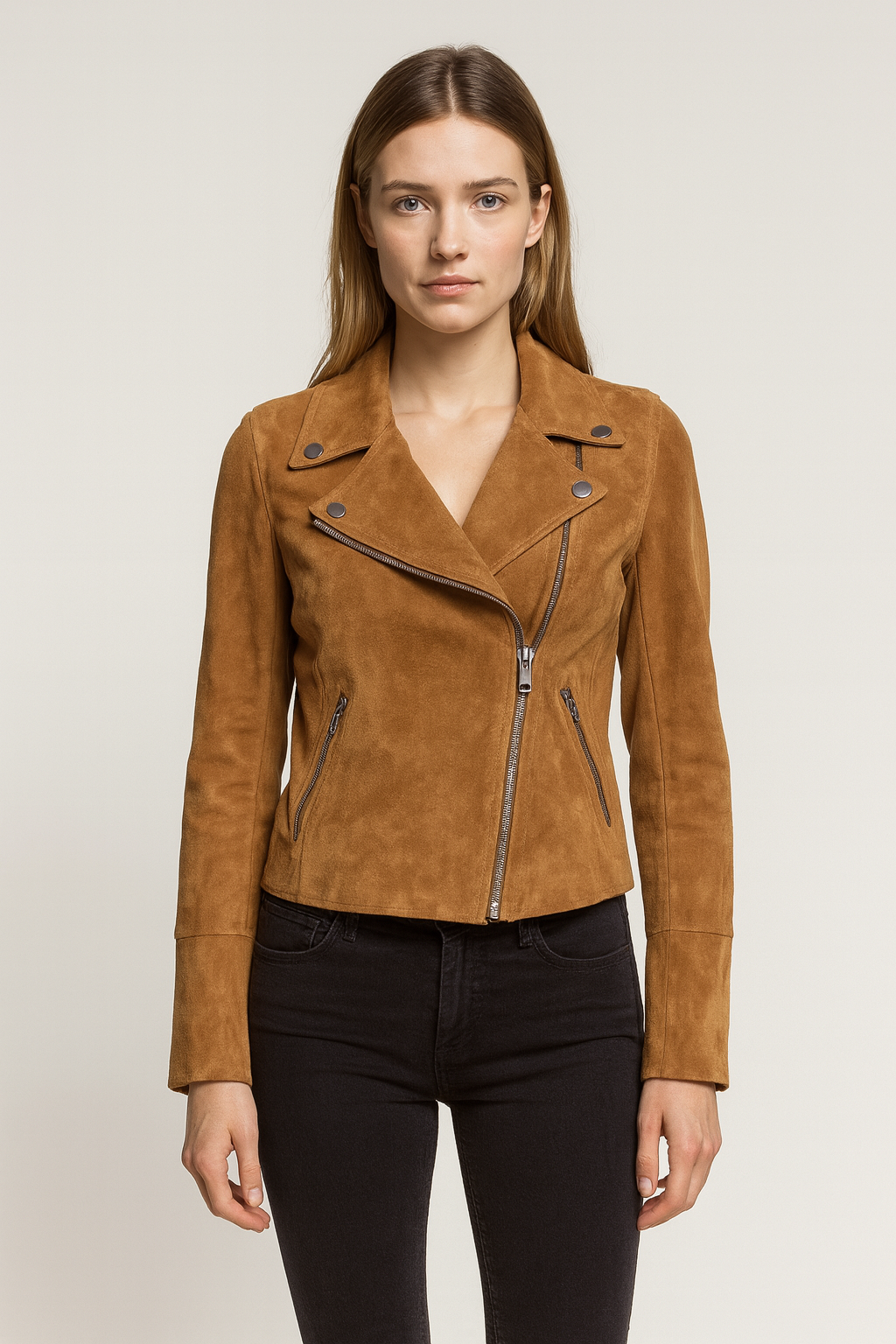 FOR ever B Young Suede Leather Moto Jacket Size 36