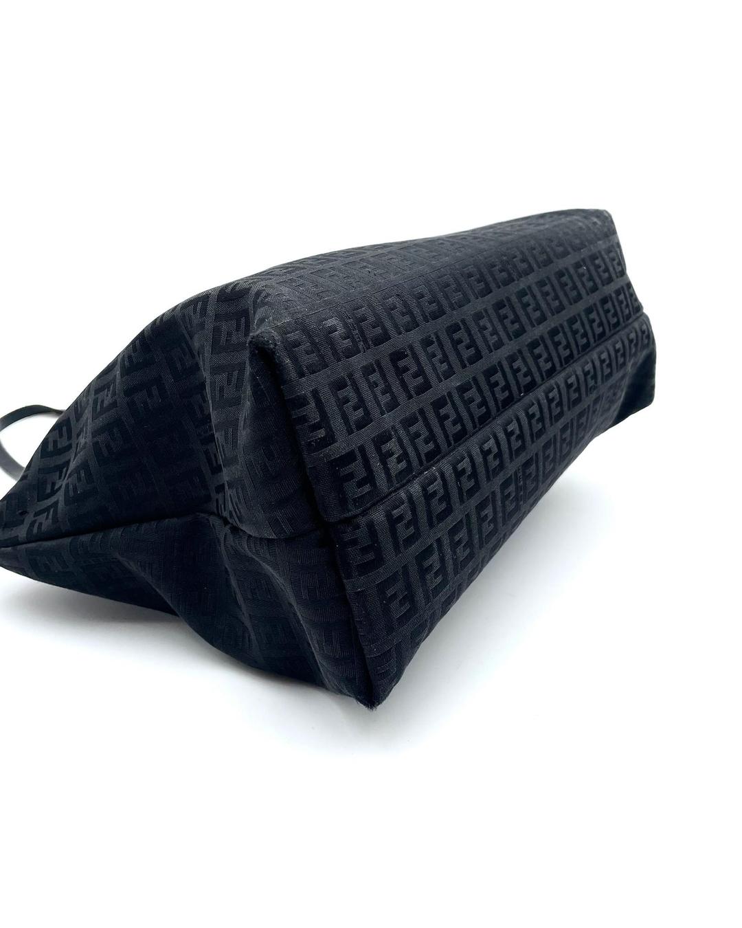 Vintage Fendi black Zucca monogram canvas shoulder tote bag with a structured base and top handle.
