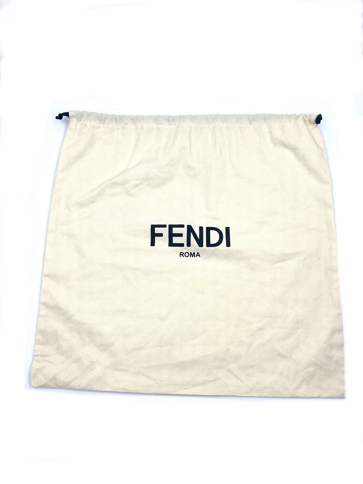 Fendi beige dust bag with black "FENDI ROMA" logo, for a Peekaboo shoulder bag.