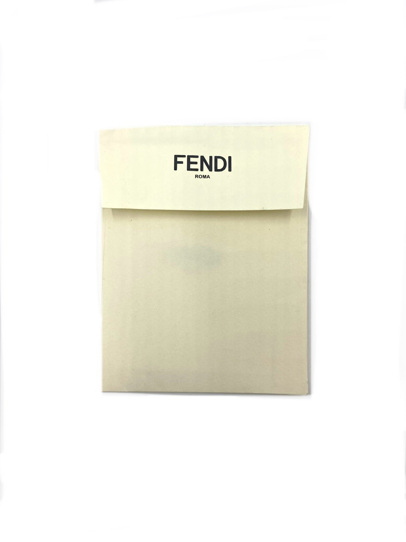 Fendi Roma white paper envelope with black logo.