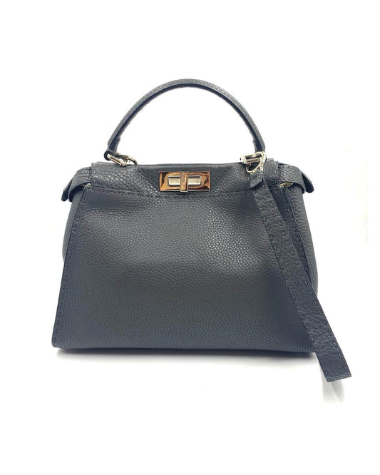 Fendi Grey Selleria Leather Peekaboo Shoulder Bag
