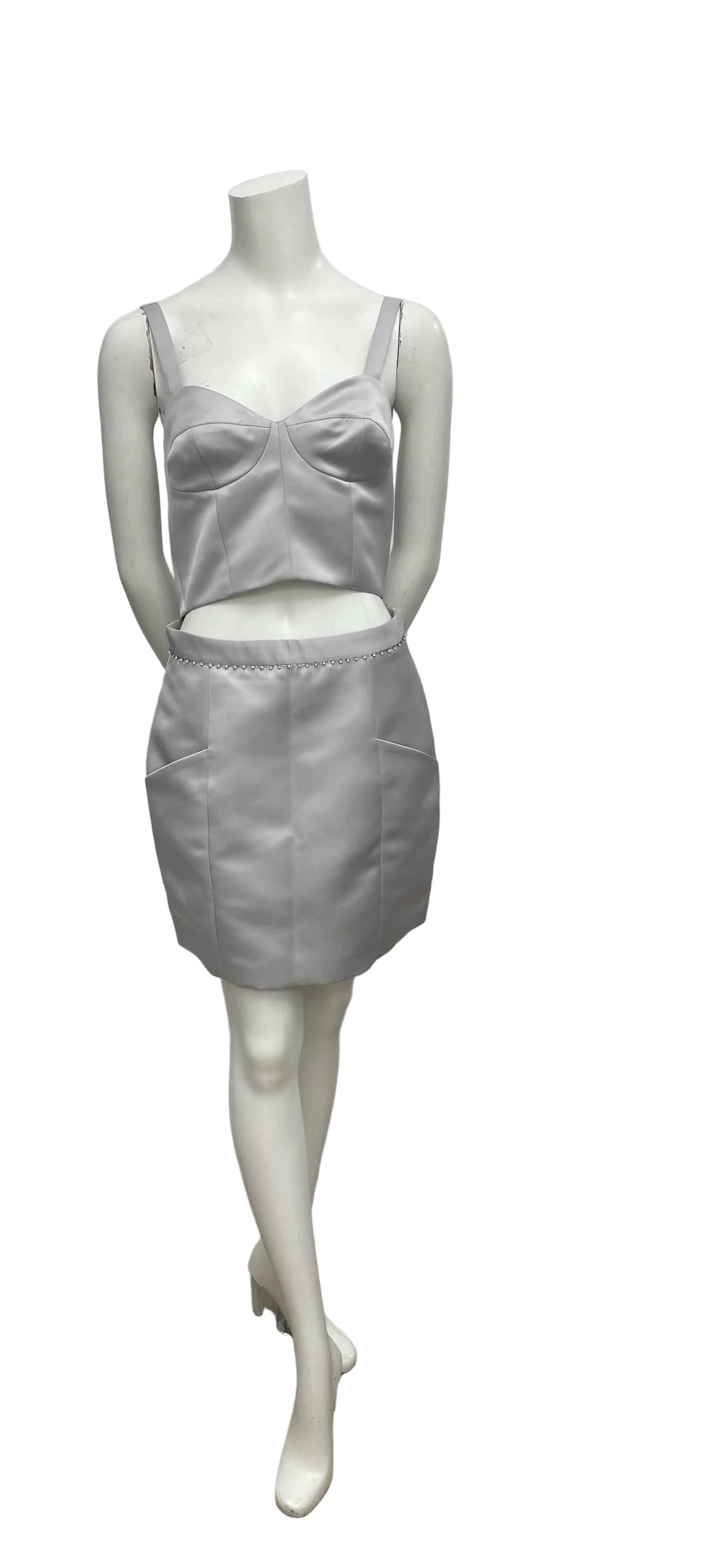 Fleur Du Mal Grey Satin Skirt & Top Set Size 8US