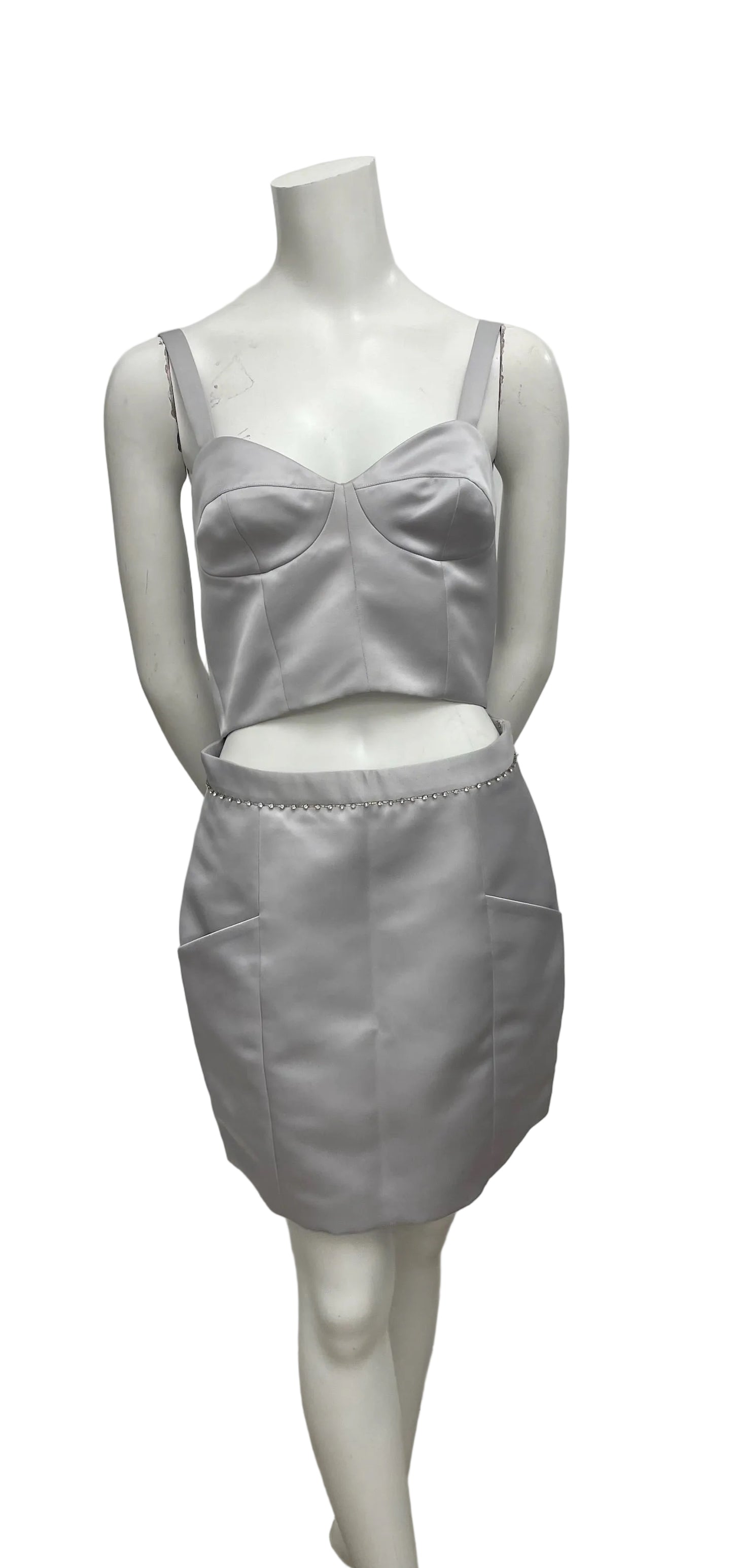 Fleur Du Mal Grey Satin Skirt & Top Set Size 8US