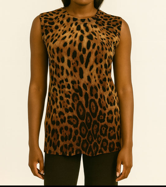 Dolce & Gabanna Leopard Print Knit Top Fits like S