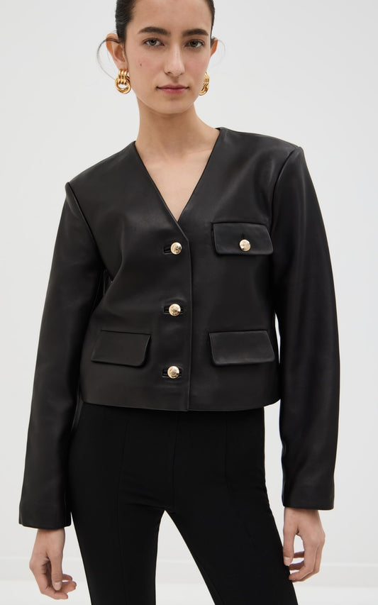 Anine Bing Black Crop Lambskin Leather Jacket Size XS