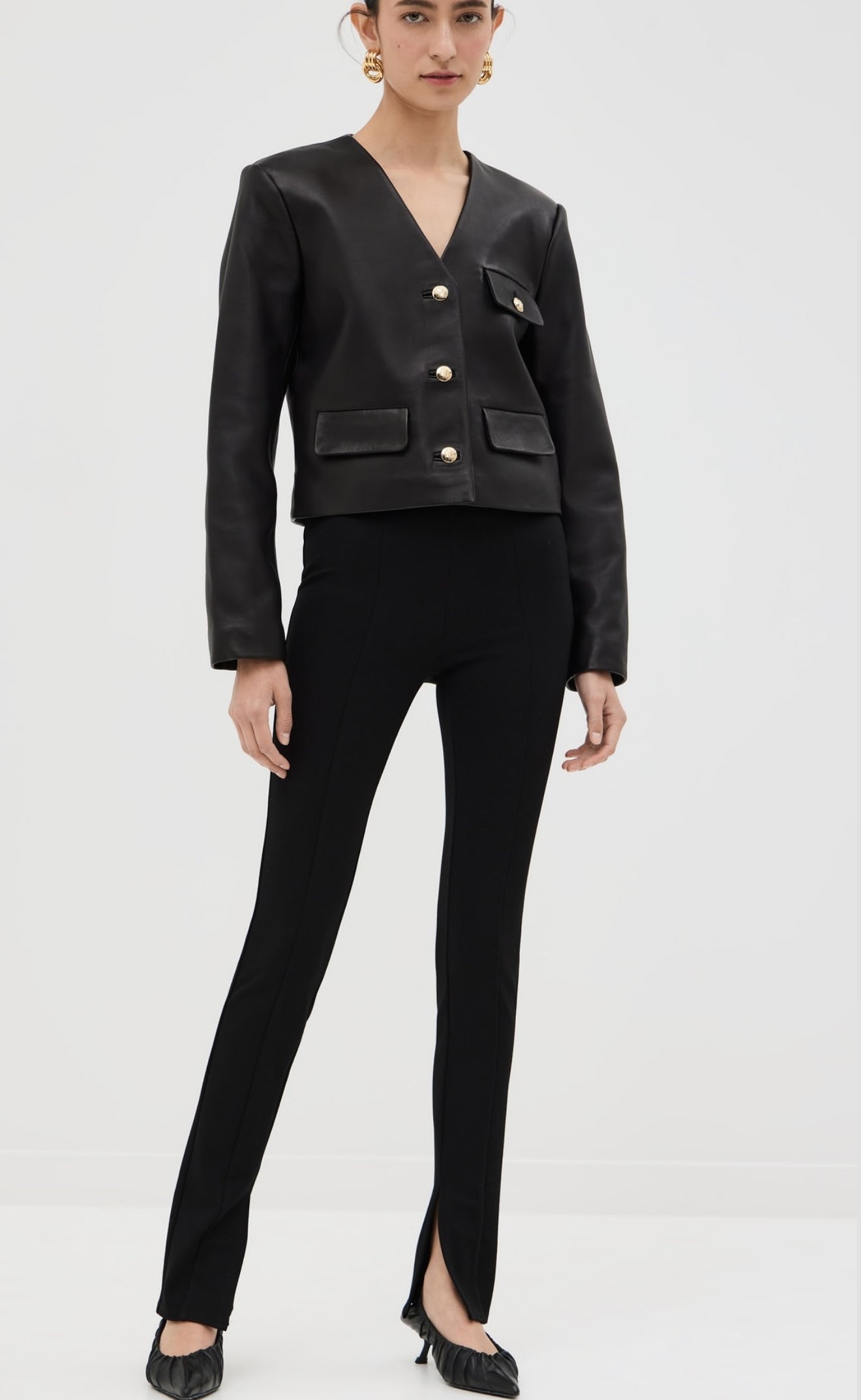 Anine Bing Black Crop Lambskin Leather Jacket Size XS