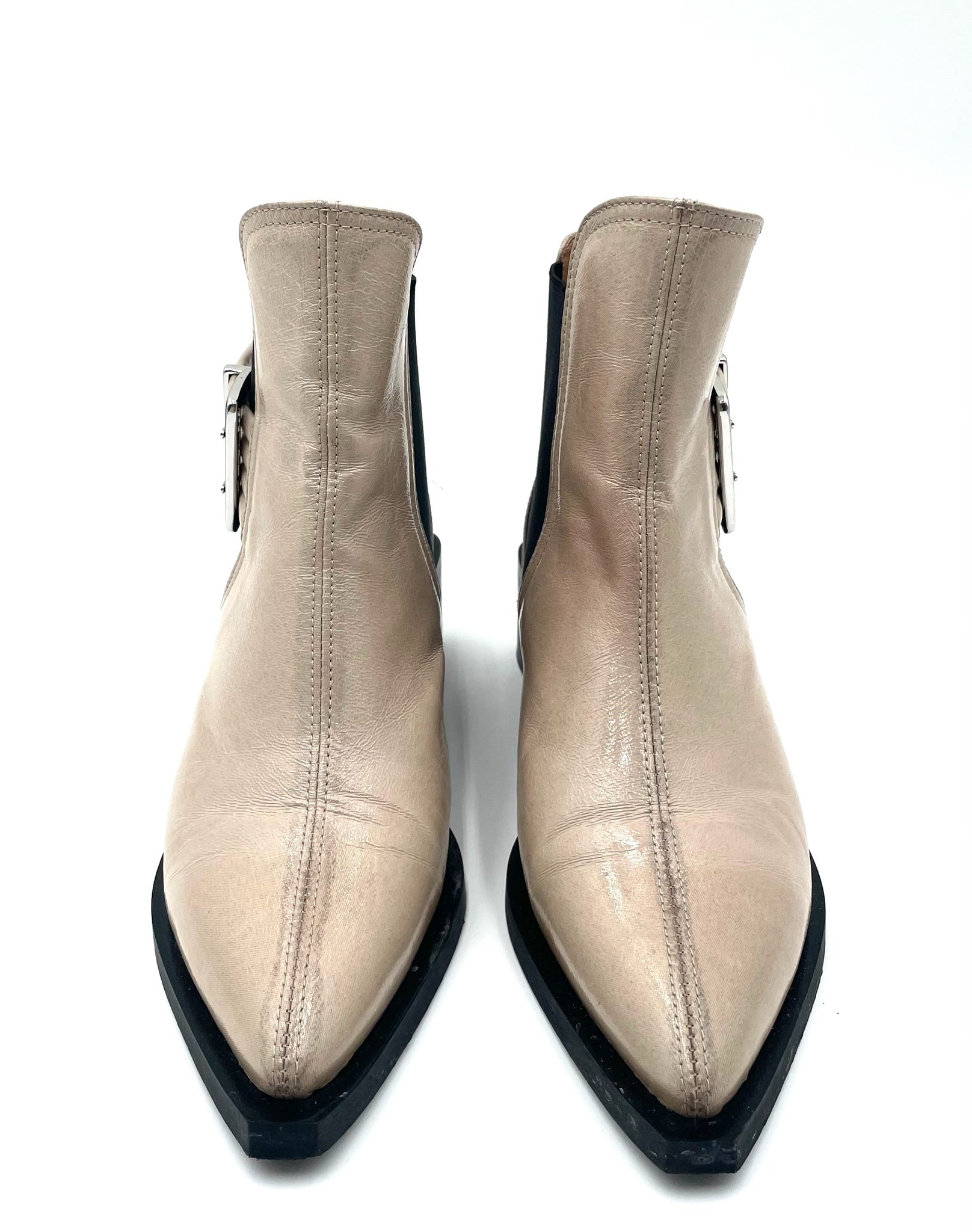 Ganni Biege Pointed Toe Ankle Boots Size 37
