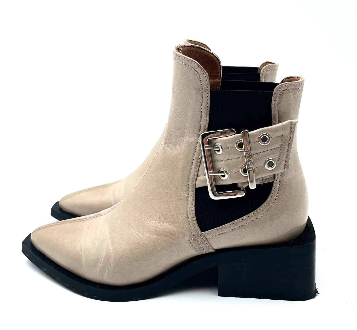 Ganni Biege Pointed Toe Ankle Boots Size 37