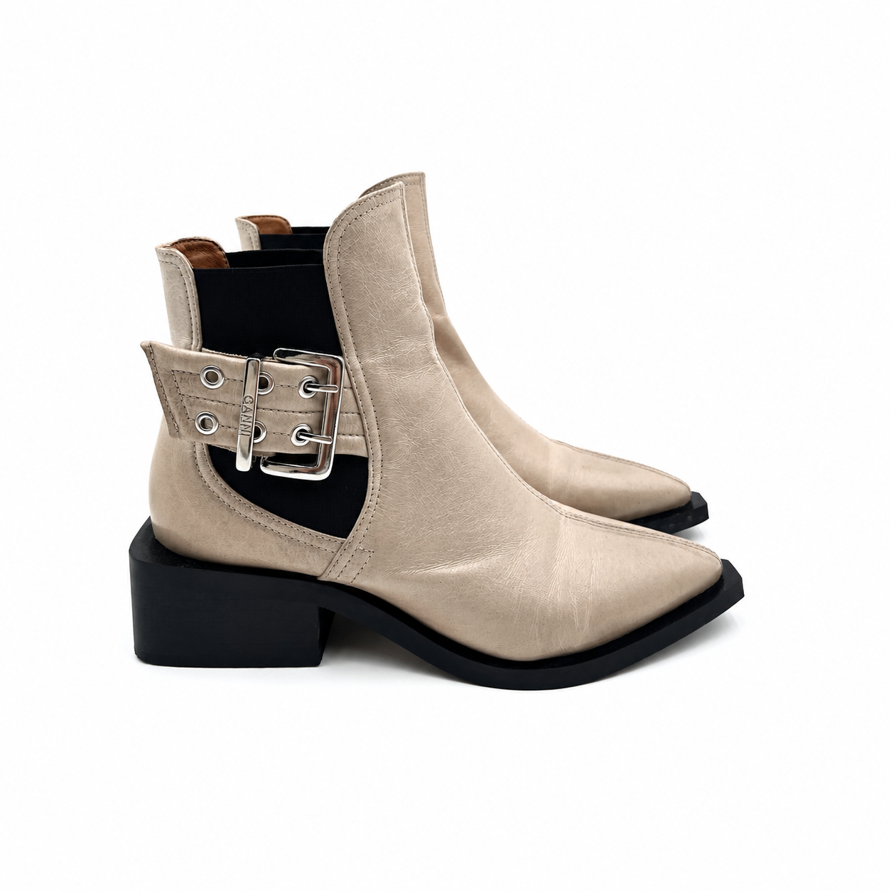 Ganni Biege Pointed Toe Ankle Boots Size 37