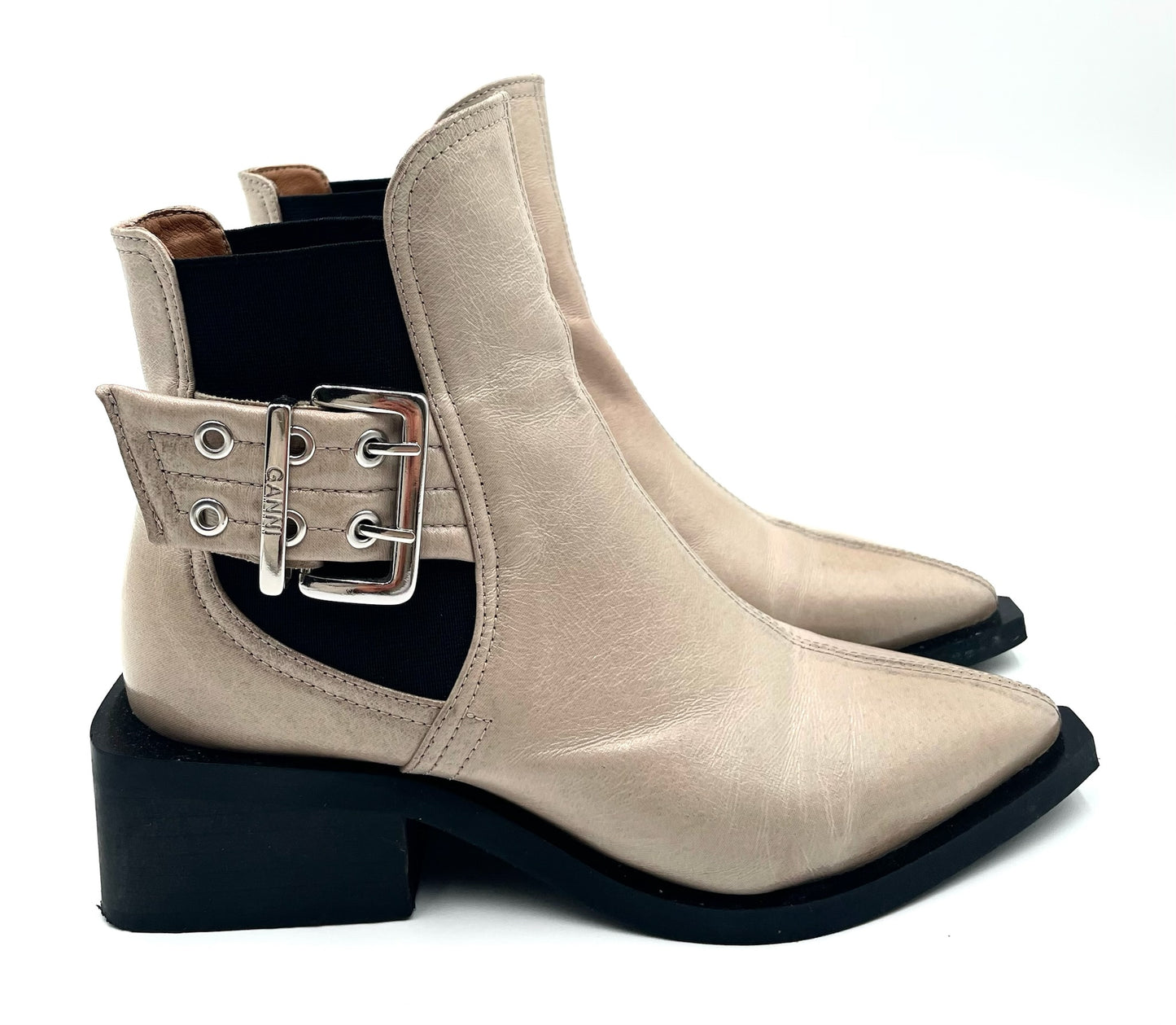 Ganni Biege Pointed Toe Ankle Boots Size 37