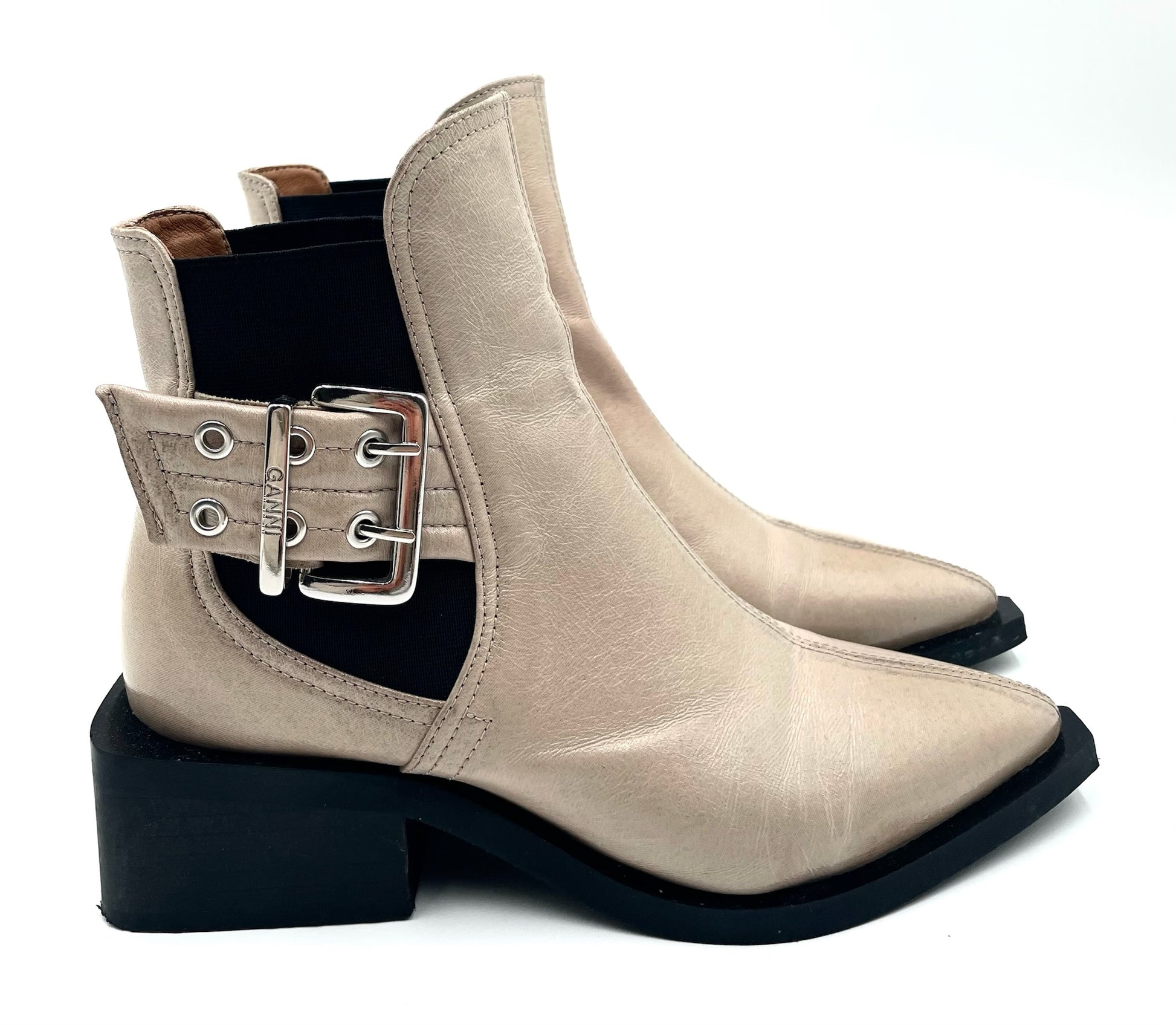 Ganni Biege Pointed Toe Ankle Boots Size 37