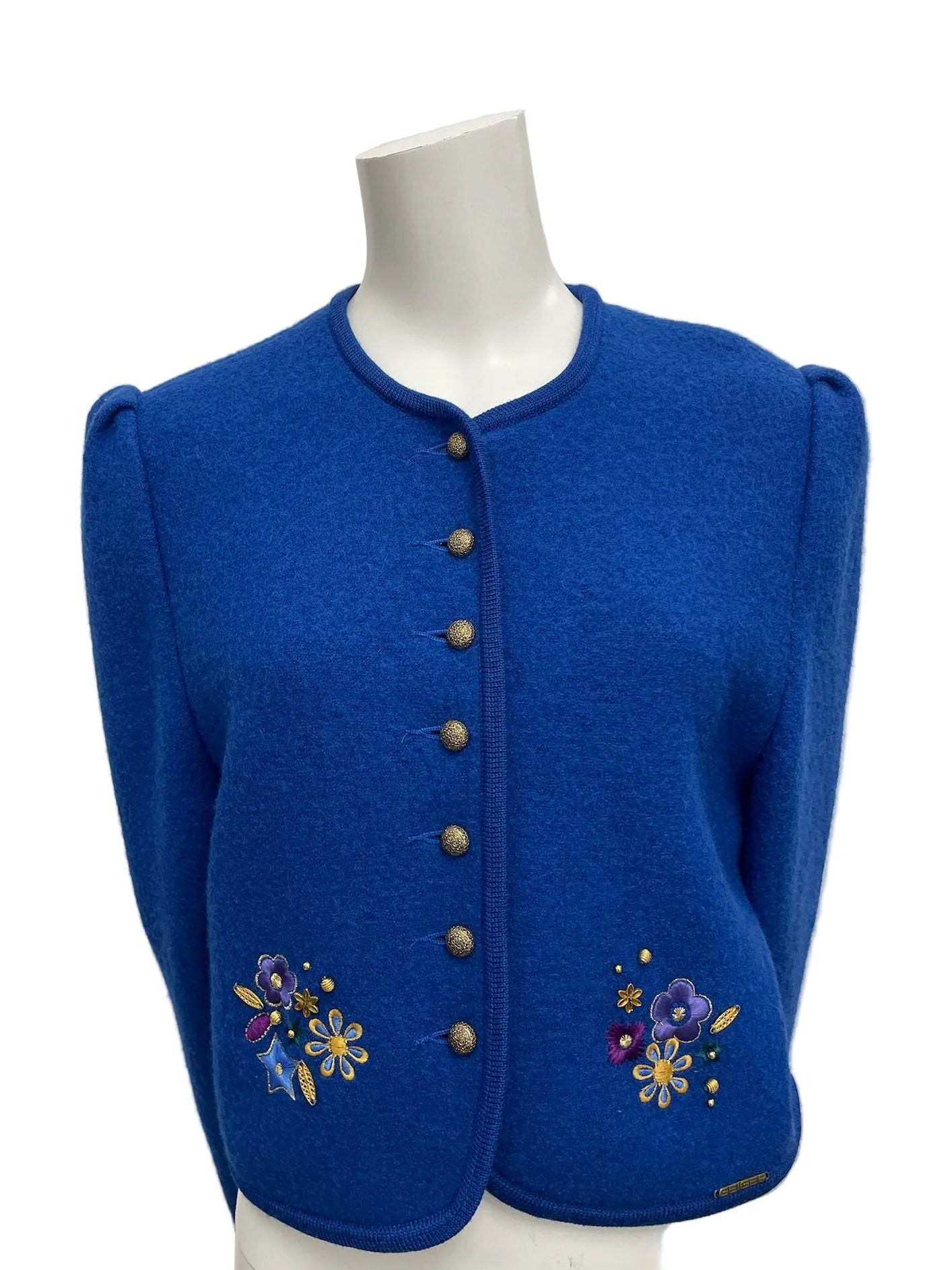 Geiger Royal Blue Embroidered Wool Cardigan Jacket Size 38