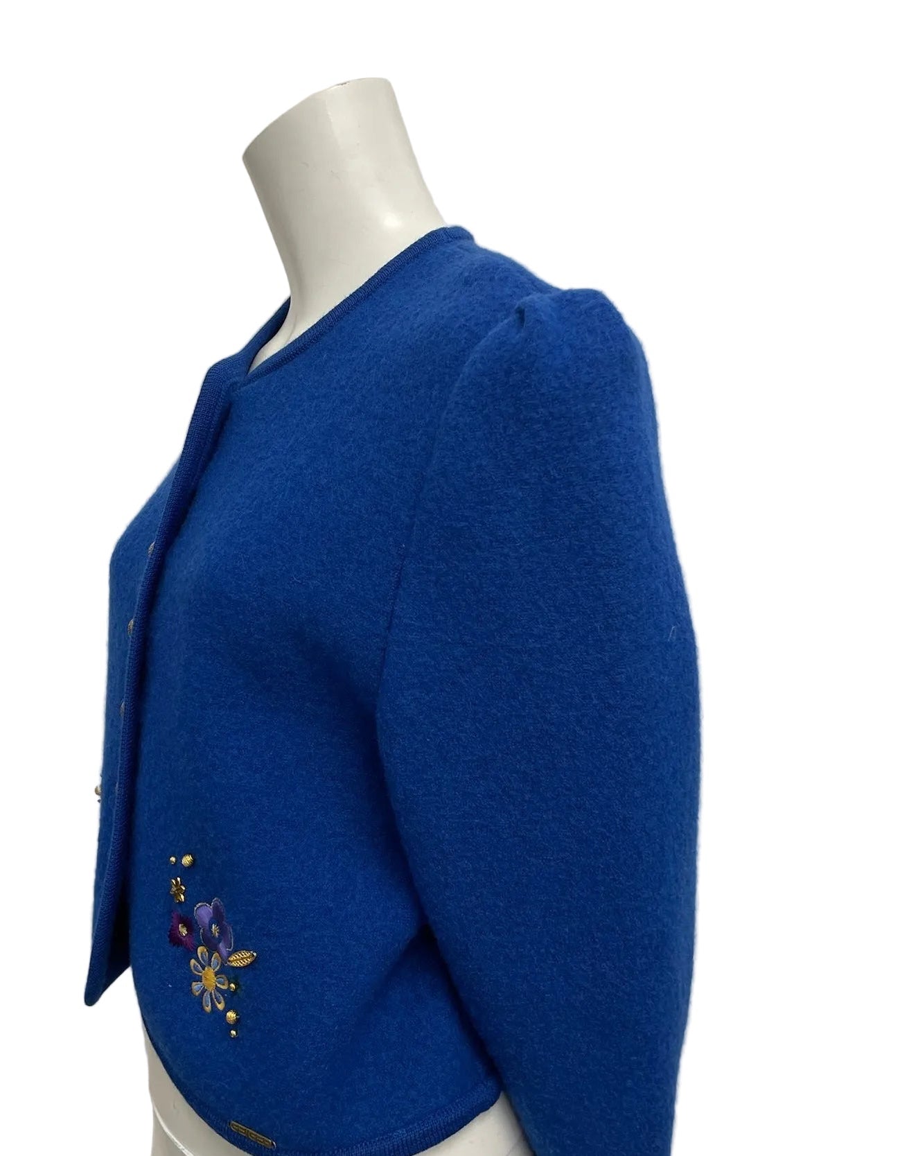 Geiger Royal Blue Embroidered Wool Cardigan Jacket Size 38