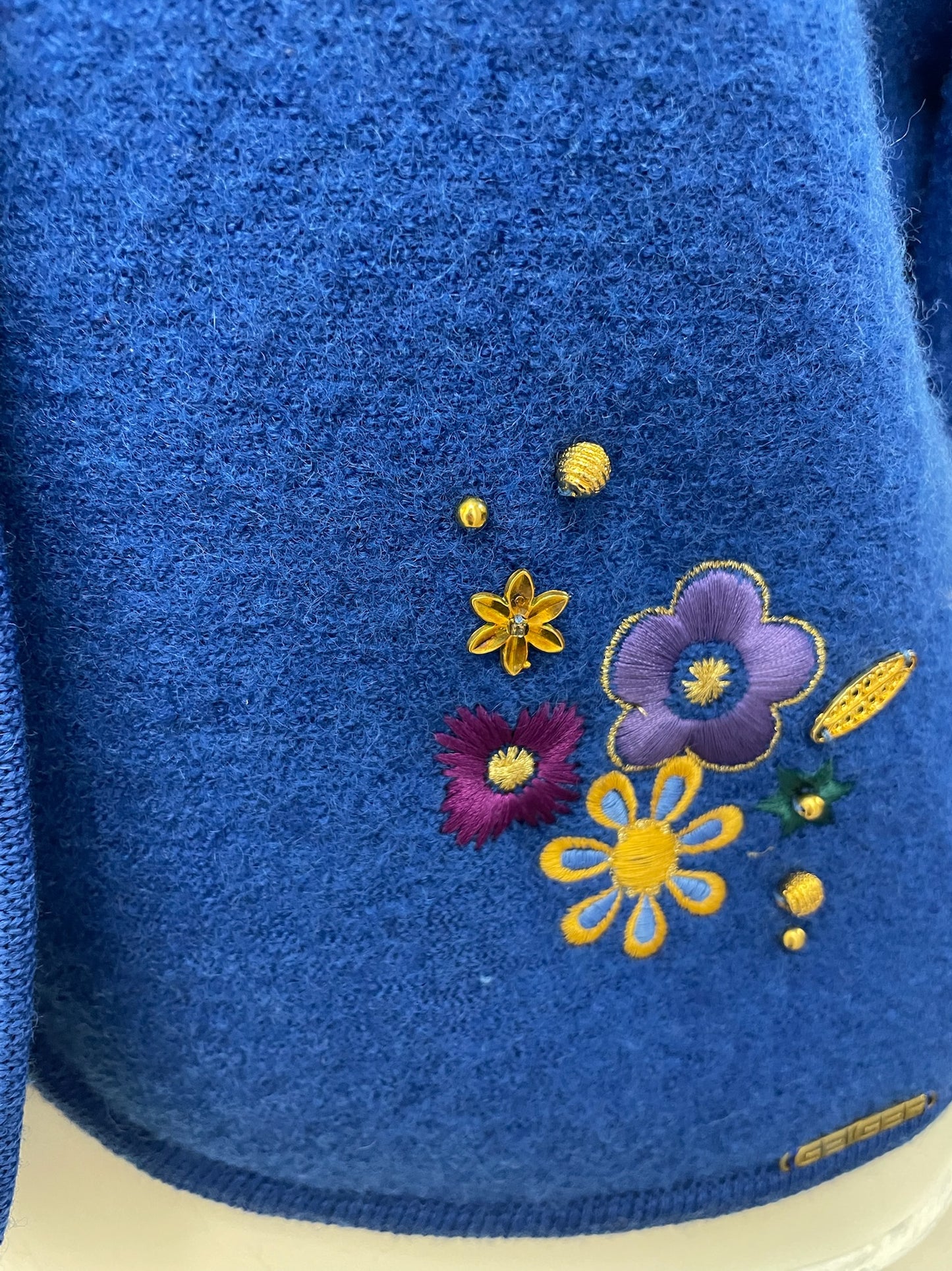 Geiger Royal Blue Embroidered Wool Cardigan Jacket Size 38