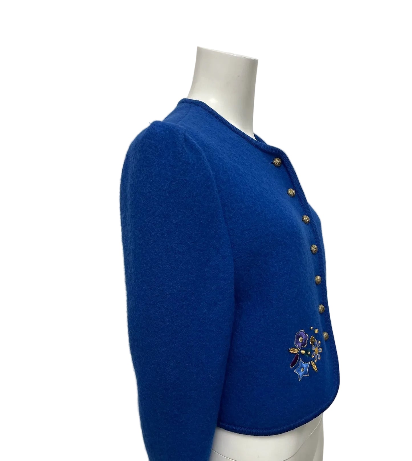 Geiger Royal Blue Embroidered Wool Cardigan Jacket Size 38
