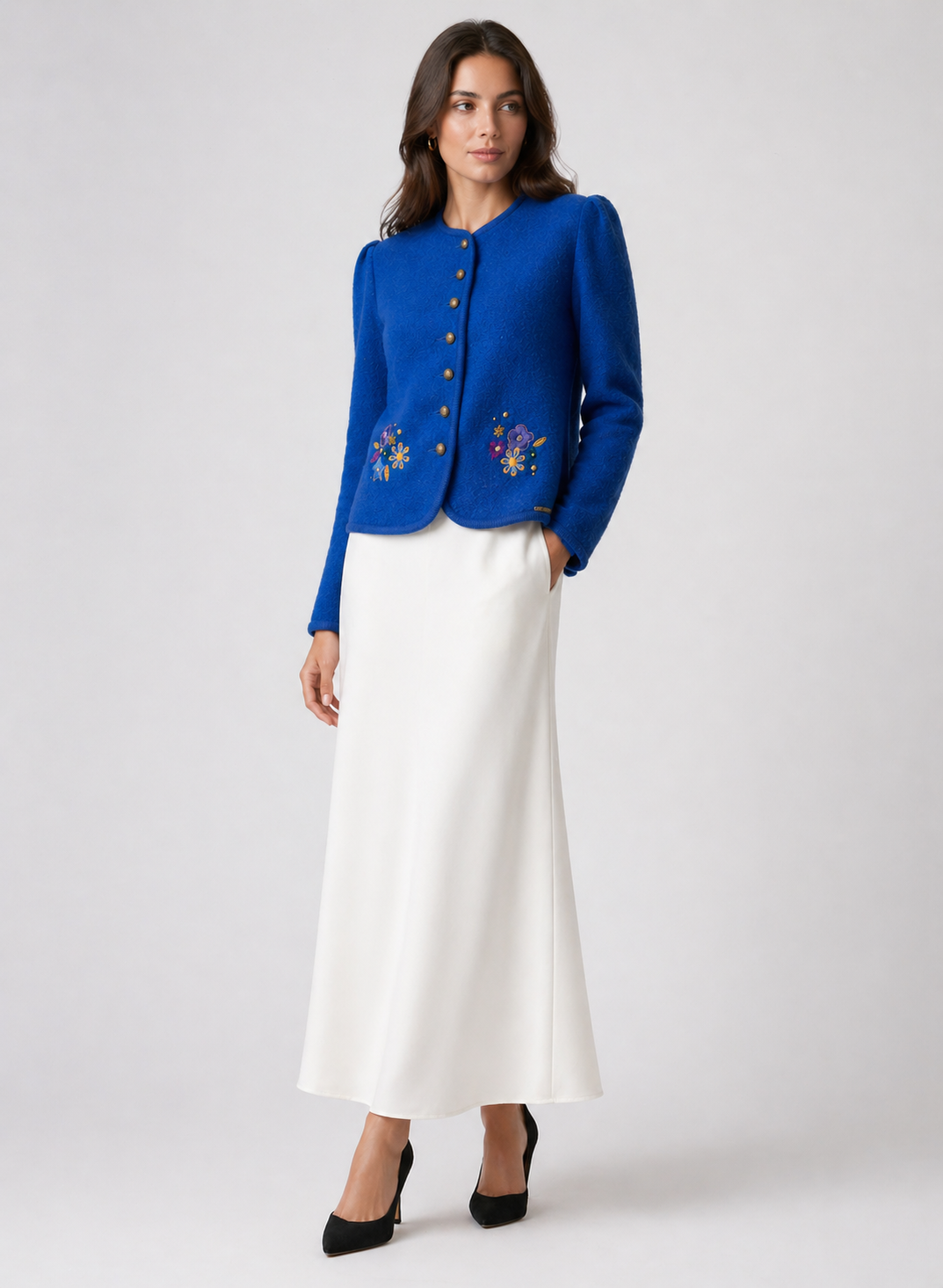 Geiger Royal Blue Embroidered Wool Cardigan Jacket Size 38