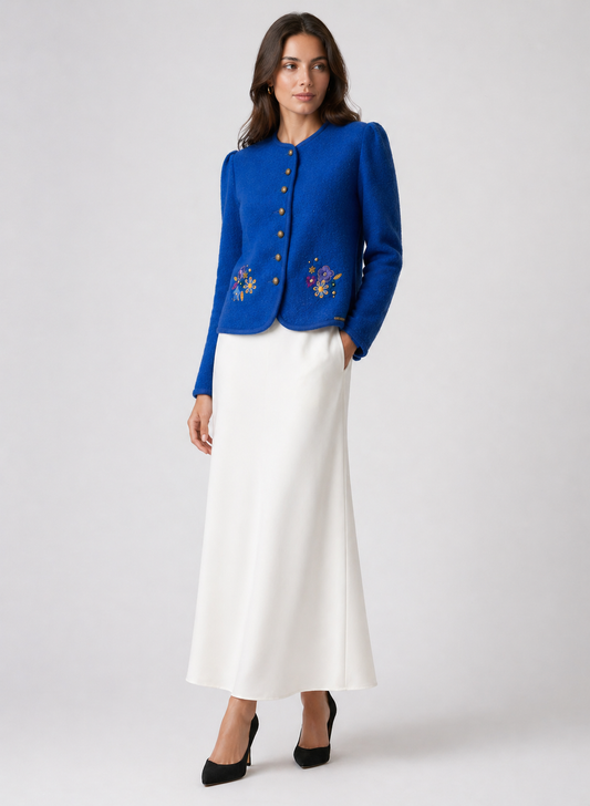 Geiger Royal Blue Embroidered Wool Cardigan Jacket Size 38