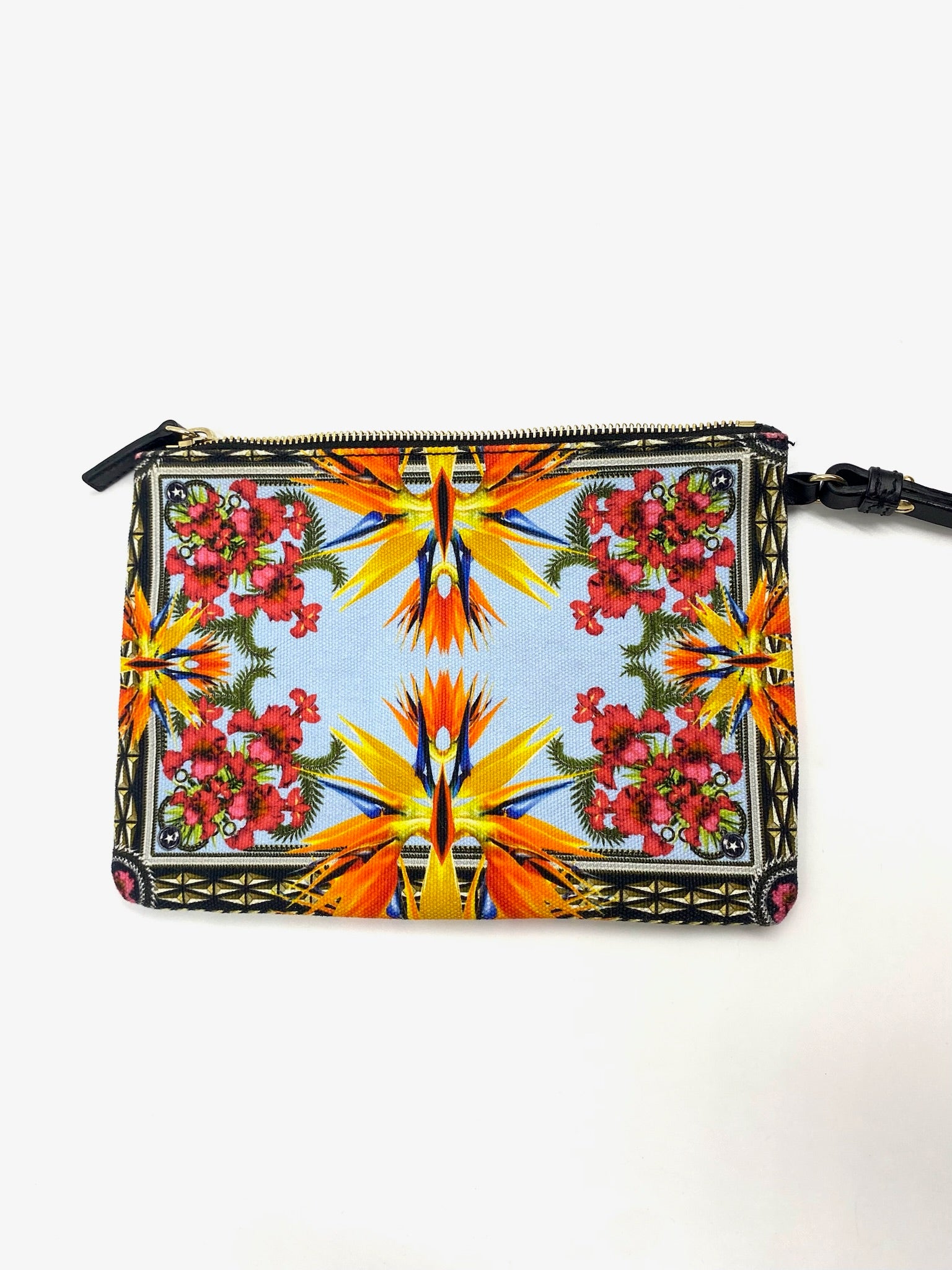 Givenchy Antigona Multicolor Printed Tote detachable pochette with floral and bird of paradise design.