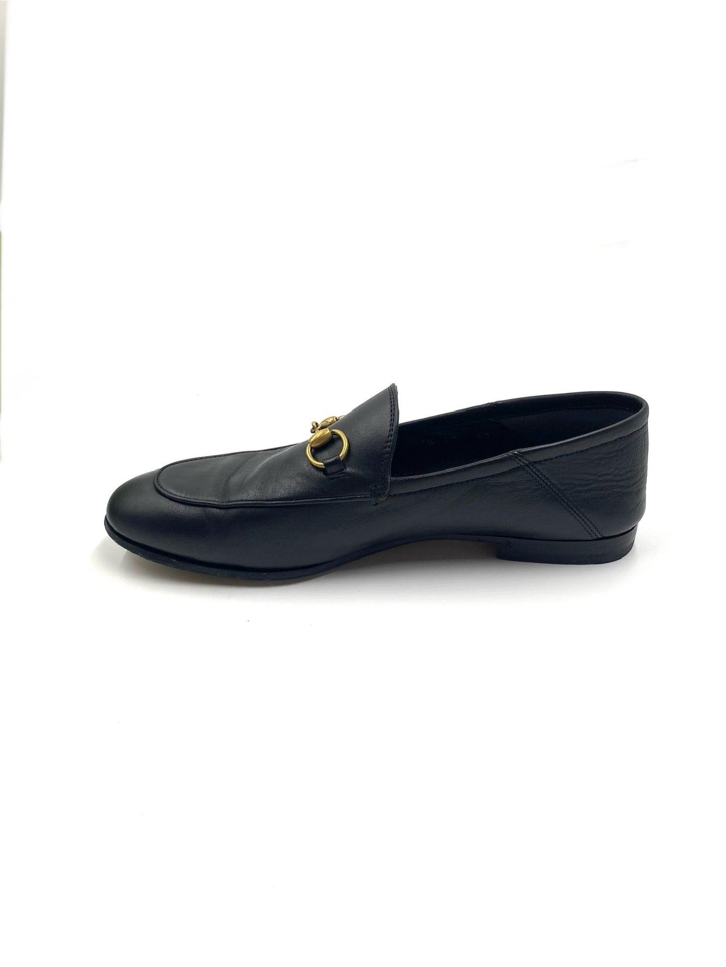 Gucci Black Jordaan Loafers, size 37, with classic gold Horsebit detail on black leather.