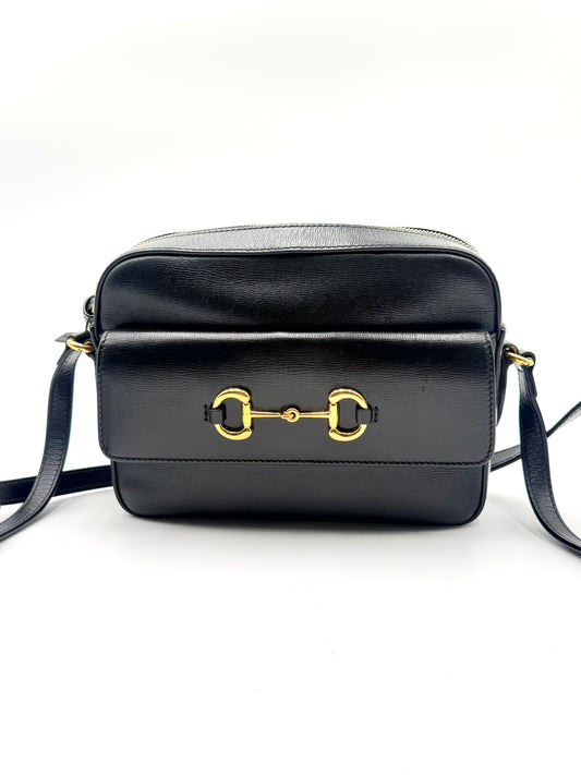 Gucci Black Leather Crossbody Horsebit Bag