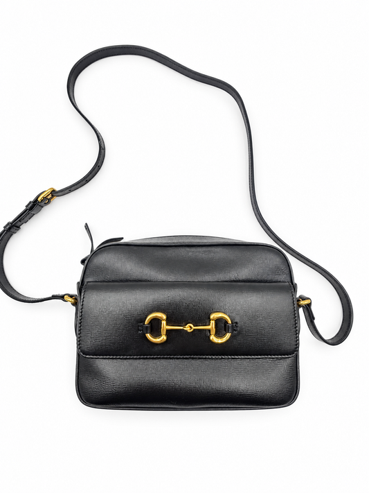 Gucci Black Leather Crossbody Horsebit Bag
