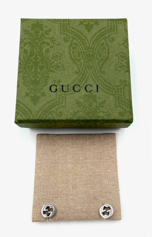 Gucci GG Interlocking Sterling Silver Stud Earrings