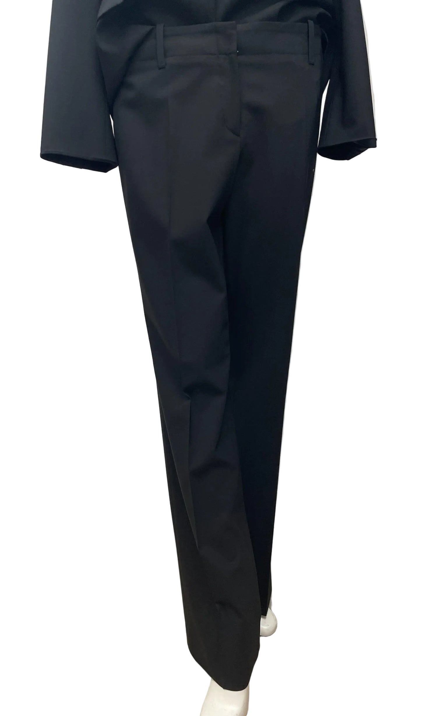 Hugo Boss black virgin wool blend straight-leg trousers and blazer suit set, size 12.