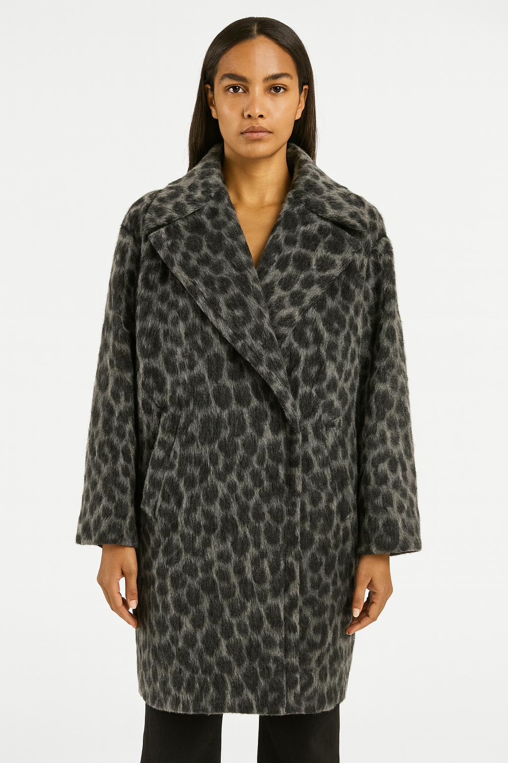 Michael Kors Grey Leopard Print Wool Coat Size XS