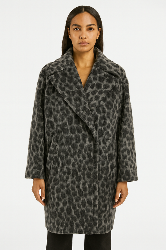 Michael Kors Grey Leopard Print Wool Coat Size XS