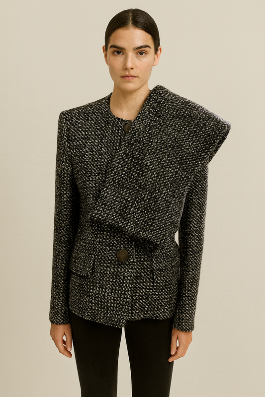 Max Mara Grey Wool Jacket & Scarf Set Size 10