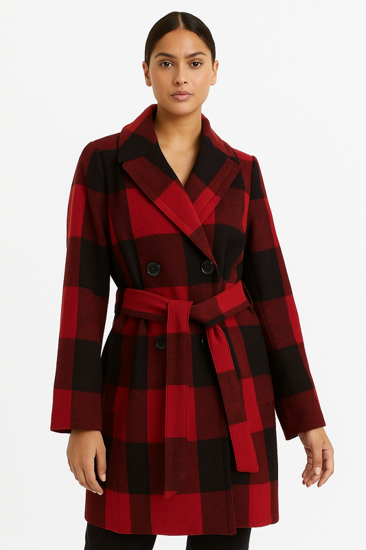 Banana Republic Red Plaid Wool Coat Size M