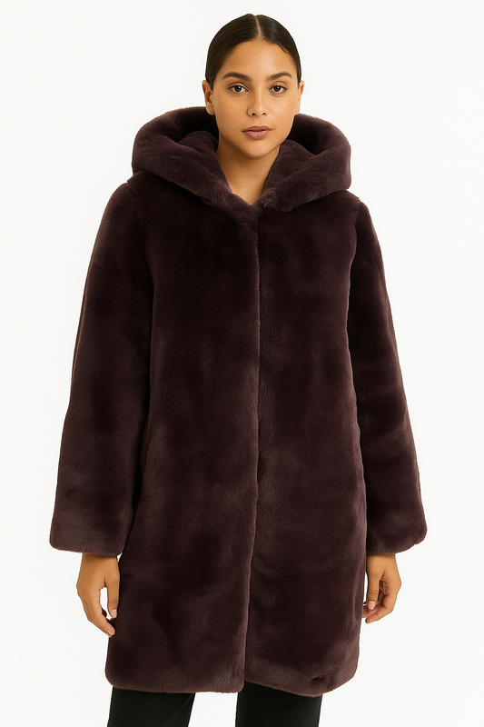 Apparis Plum Faux Fur Hooded Jacket Size XS