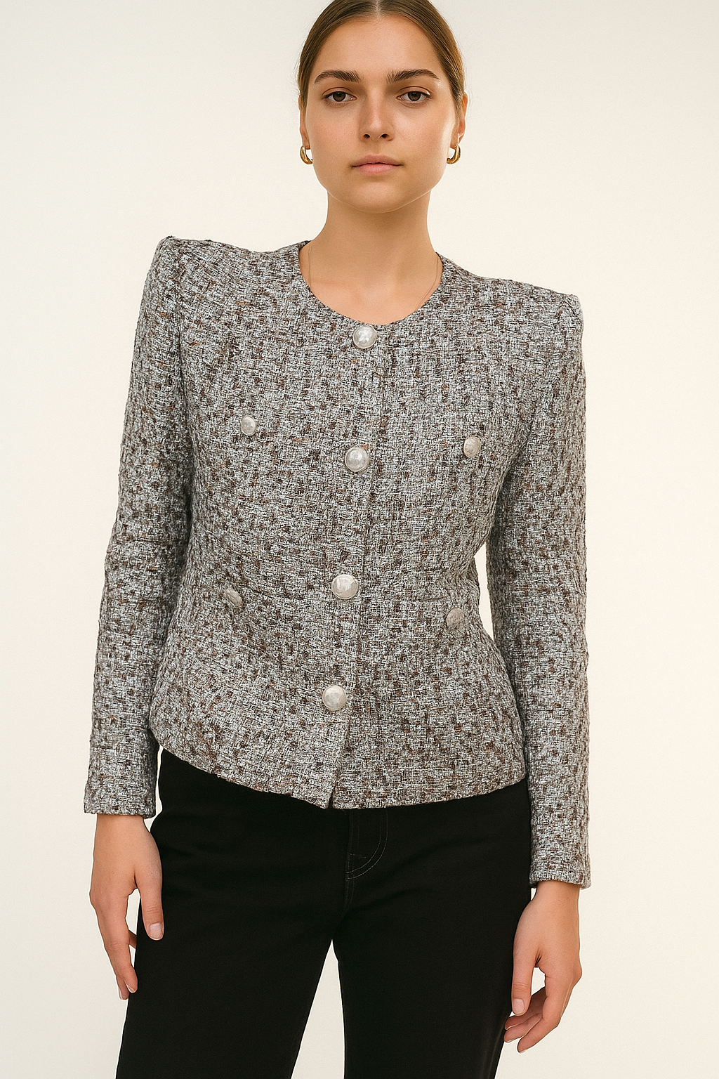 Veronica Beard Grey Metallic Weave Tweed Crop Blazer Size 4