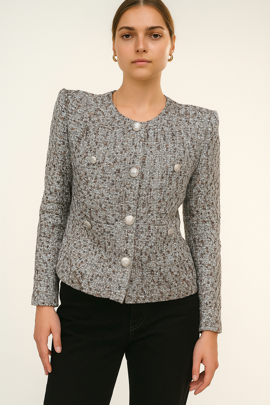 Veronica Beard Grey Metallic Weave Tweed Crop Blazer Size 4
