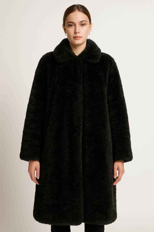 Korner Black Faux Fur Coat Size M