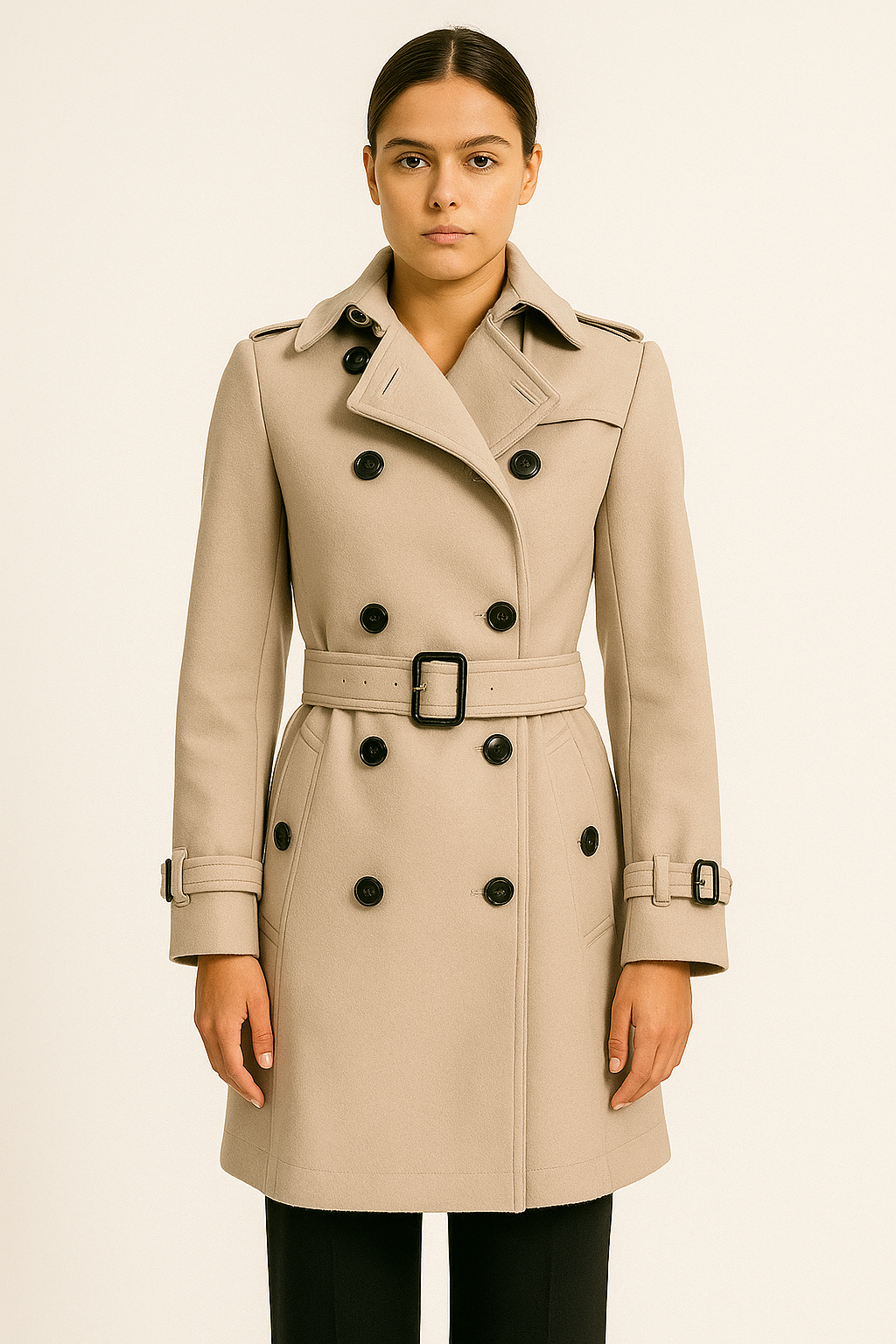 Burberry London Biege Wool & Cashmere Belted Coat Size 2