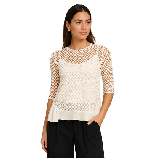 Akris White Mesh Overlay Blouse Size 4