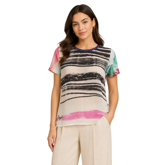 Desigual Multicolor Print Silk Blouse Size M